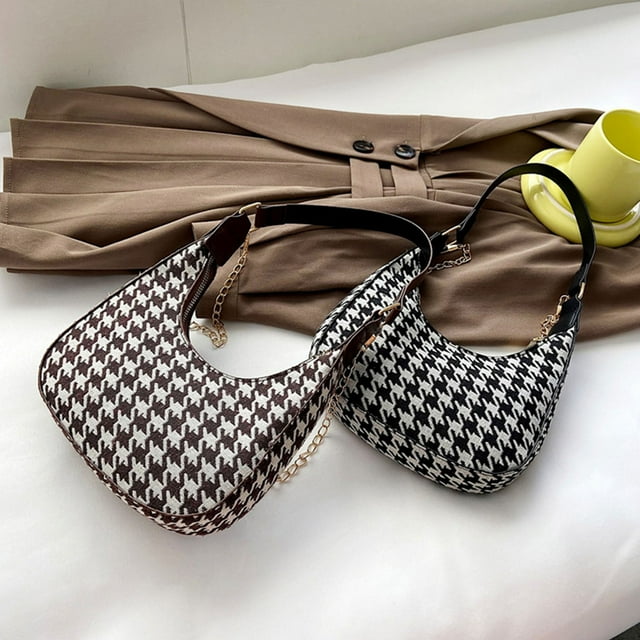 Bolso retro de tablero de ajedrez para mujer - Bolso tipo media luna estilo coreano con correa ajustable, cuero vegano y múltiples bolsillos