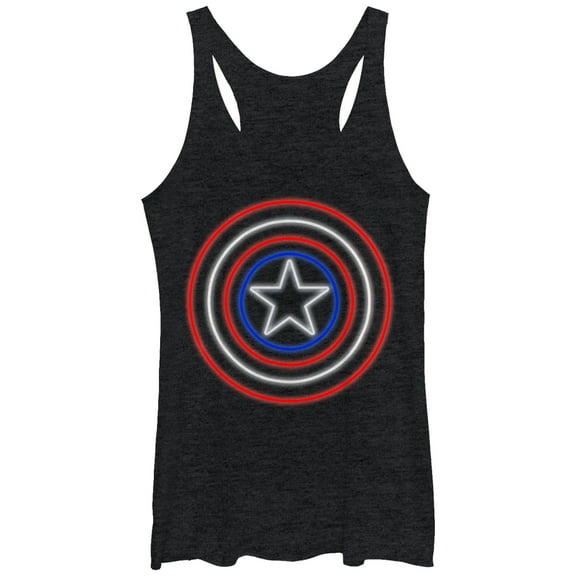 Women's Marvel Captain America Shield Neon Light Racerback Tank Top Black Heather Medium