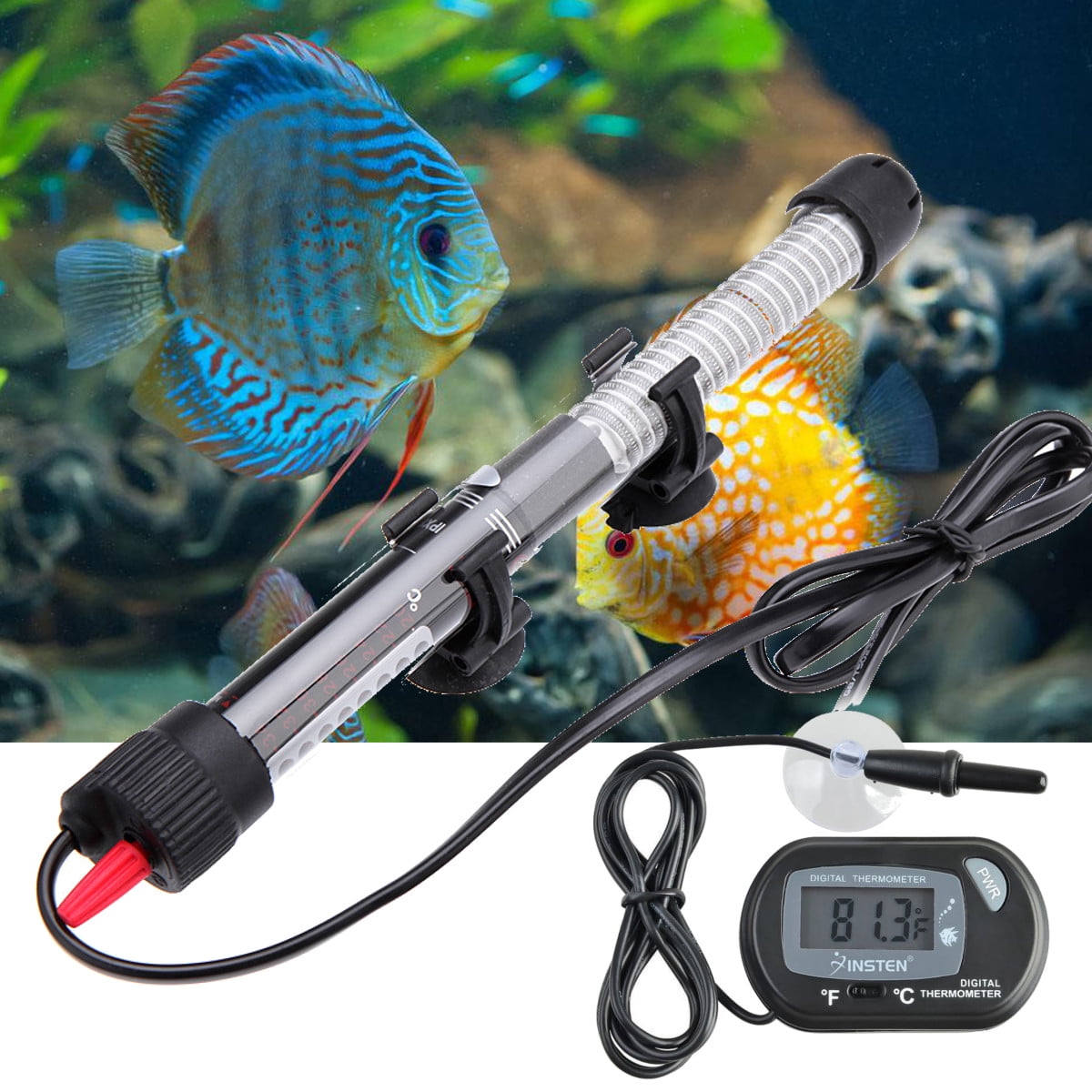 100/200/300W Aquarium Submersible Water Heater Rod Fish Tank w LCD Thermometer