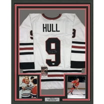 Framed Autographed/Signed Bobby Hull 35x39 Chicago White Hockey Jersey JSA COA