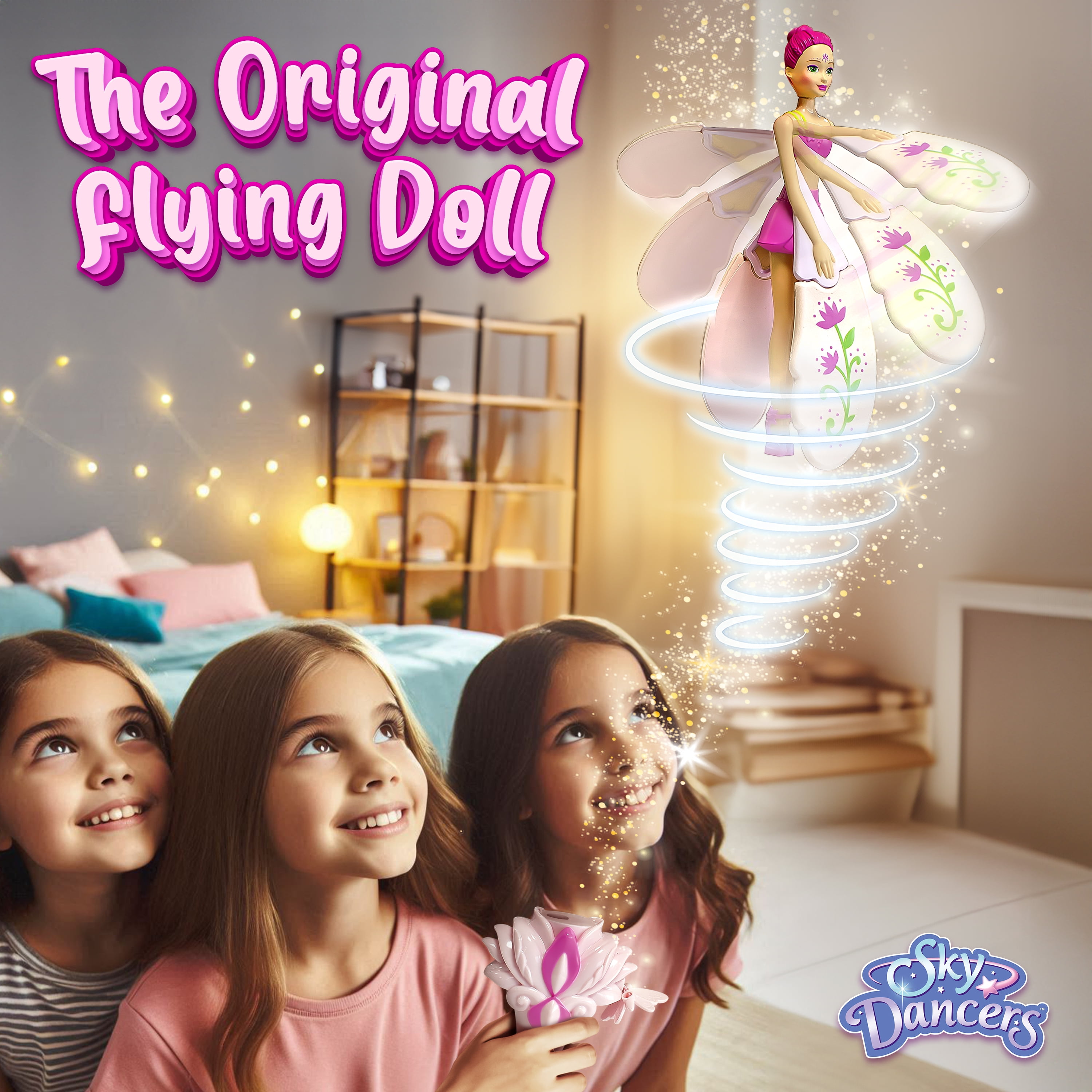 Sky Dancers Fuchsia Fantasy – The Original Flying Doll Toy – Pull String Powered, Use Indoors or Outdoors, No Batteries Required, Gift for Kids 6+