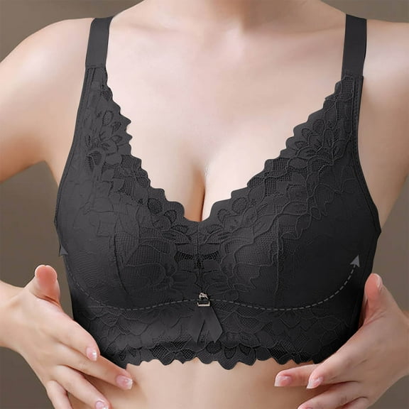 ALLLIST Women Bras No Wire Push up Lace Bralette Plain Soft Black Plunge Ladie's Bras Size S-XL