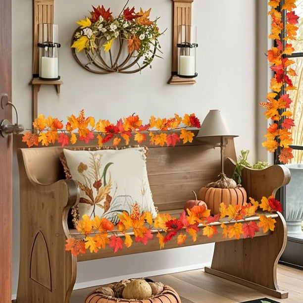Guirnalda de hojas artificiales de ratán para Halloween,Acción de Gracias,guirnalda de hojas de arce con calabaza colgante,decoración para fiestas en interiores