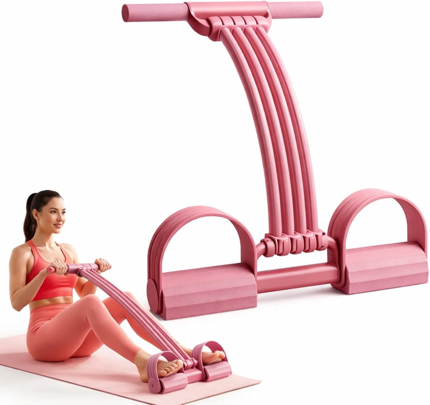 Pedal Resistance Band with Handle, 3 in 1 Exercise Band with Detachable Handles, 4 Tube Home Workout Equipment for Women, Sit Up Assistant, Chest Expander Fitness Trainer
