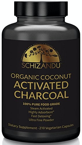Schizandu Organics Activated Coconut Charcoal Capsule Supplement, 100% Pure, 210 Pills
