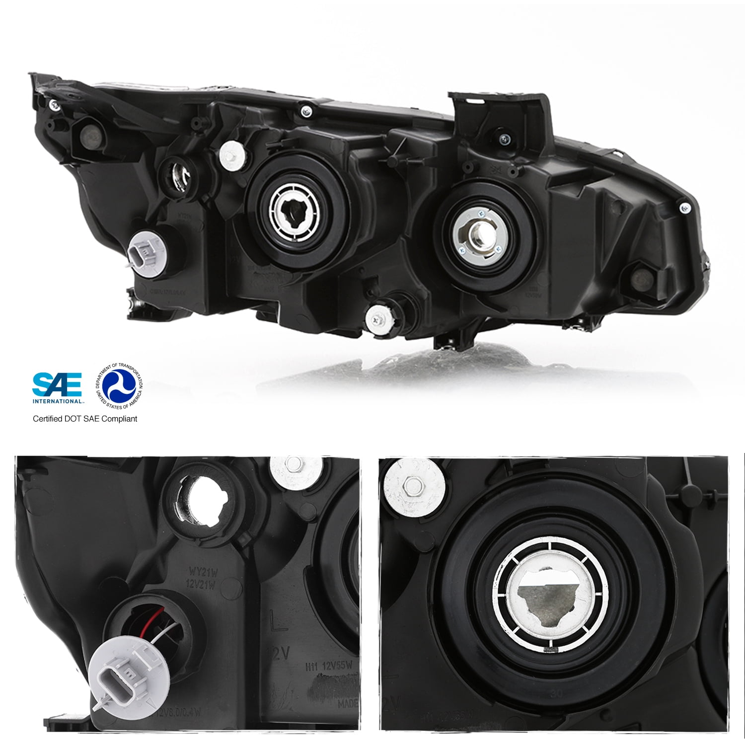 AKKON - Fits 2016-2021 Honda Civic EX/ EX-T/ LX/ EX-L/ LX-P/ DX [Halogen Type] Tube Projector Headlight Left+Right Pair