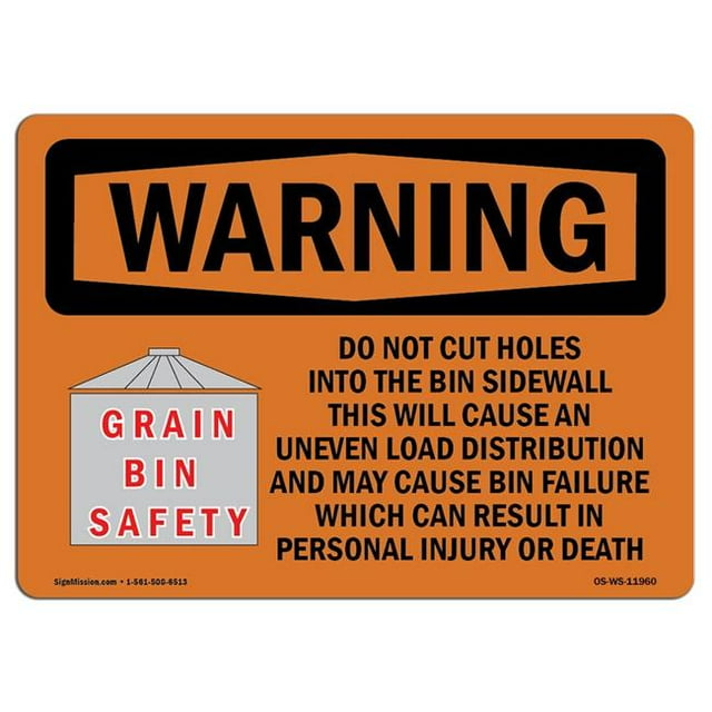SignMission OS-WS-A-1218-L-11960 12 x 18 in. OSHA Warning Sign - Grain Bin Silo Safety