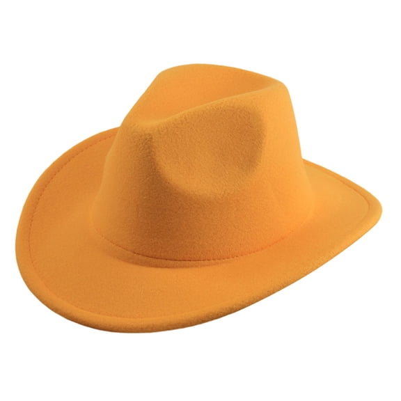 FUZHIQ Unisex Solid Felt Western Cowboy Hat Wide Brim Adjustable Chin Strap for Outdoor Riding Rodeo Daily Casual Wear