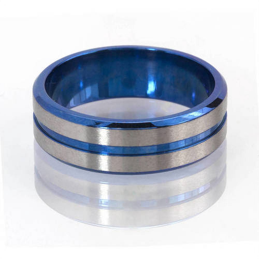 7mm Tapered Edge Titanium Ring with One Groove Anodized in Blue