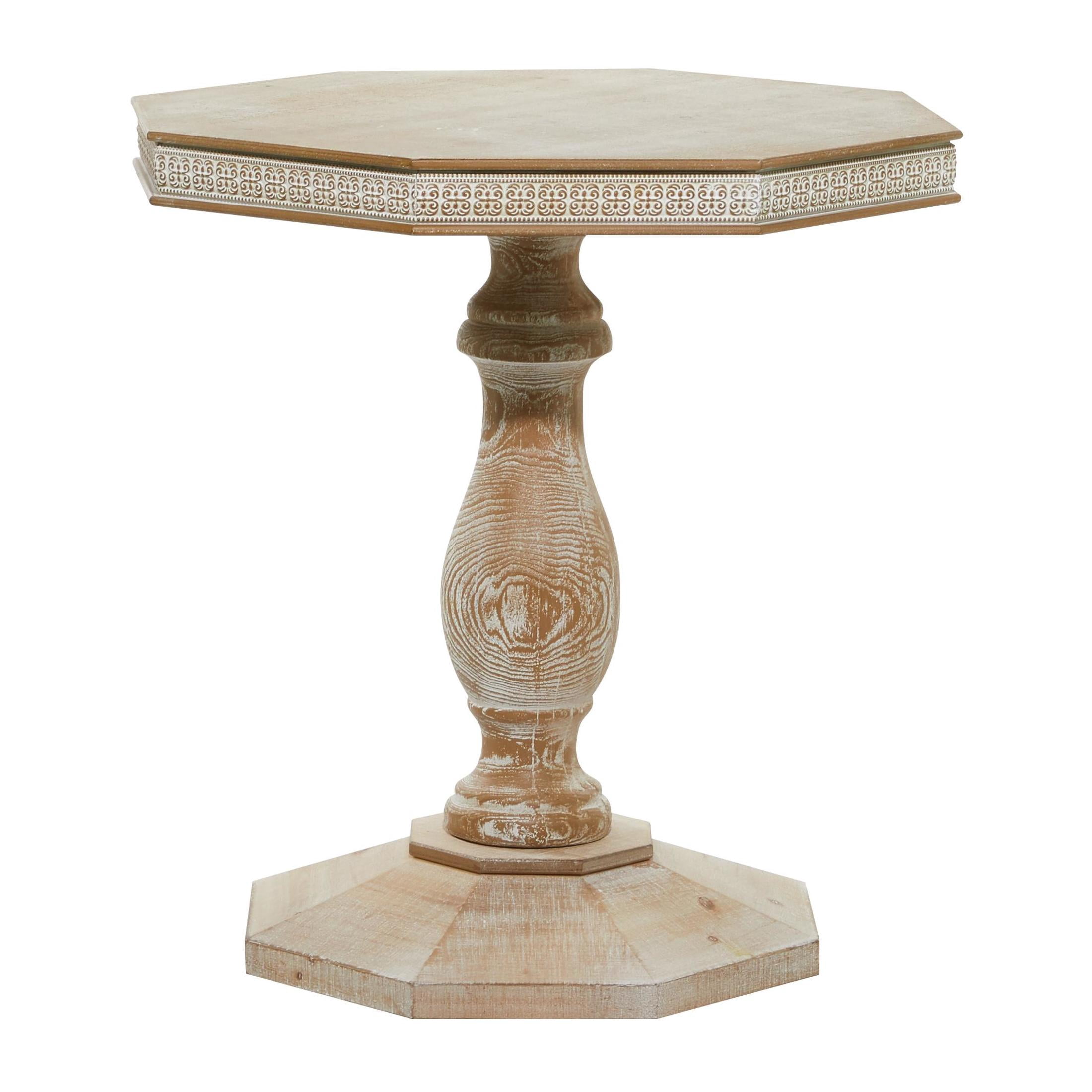 DecMode 28" x 30" Brown Wood Handmade Intricately Carved Scroll Accent Table, 1-Piece