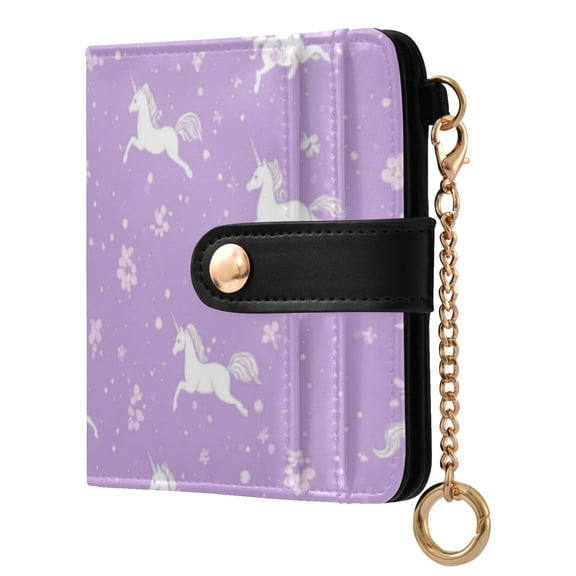 Qxltty Pattern with Flying Unicorns and Flowers Ladies Wallet Rfid Slim Thin Compact Credit Card Women Wallet Zipper Coin Pocket and ID Window for Female Gifts