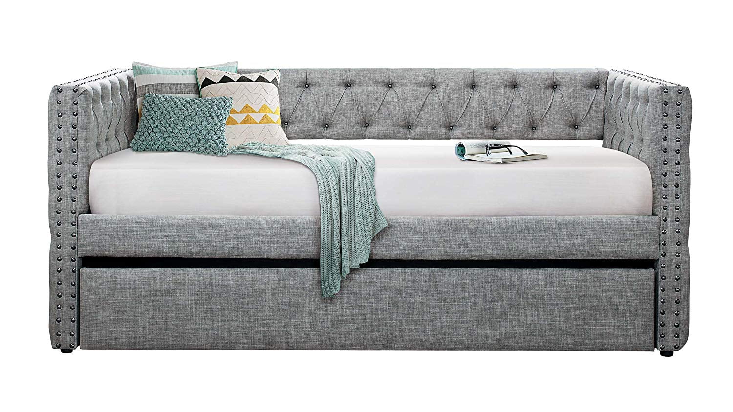 Homelegance Adalie Fabric Upholstered Daybed with Trundle, Twin, Gray
