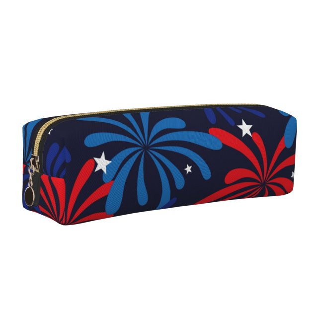 Disketp Red White Blue Fireworks Estuche de Lápices de Cuero con Cierre, Estuche Compacto para Papelería, Bolígrafos y Accesorios Pequeños
