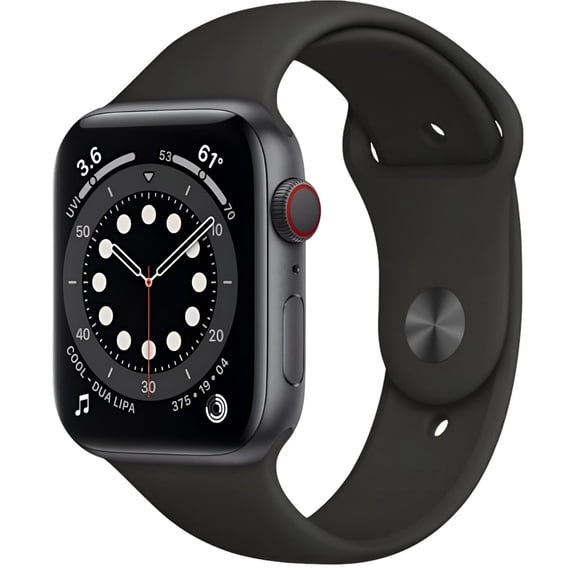 Restored Apple Watch Series 6 GPS + Cellular, 44mm Space Gray Aluminum Case with Black Sport Band and, Regular (Refurbished)