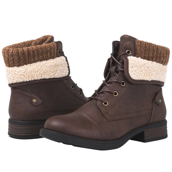 GLOBALWIN Women's lace Up Boots for Women with Low Heel 9.5M Brown