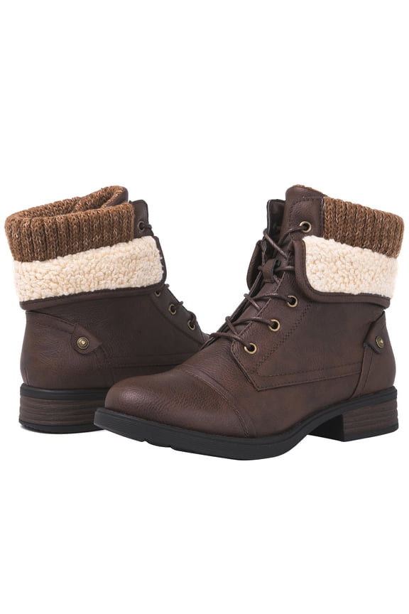 GLOBALWIN Women's lace Up Boots for Women with Low Heel 11M Brown
