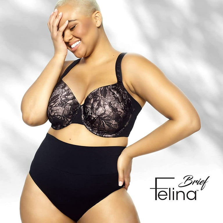 Felina Women's Seamless Shapewear Brief | Panty Tummy Control (Black, Large)