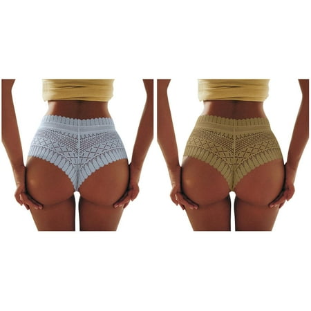 2-Pack Lace Panties Women Panties High Waist Plus Size Female Underwear Lift Lingerie Seamless Briefs Underpants Breech Fishnet Stockings for Women Lingerie Sheer Panties for Women Ruffle