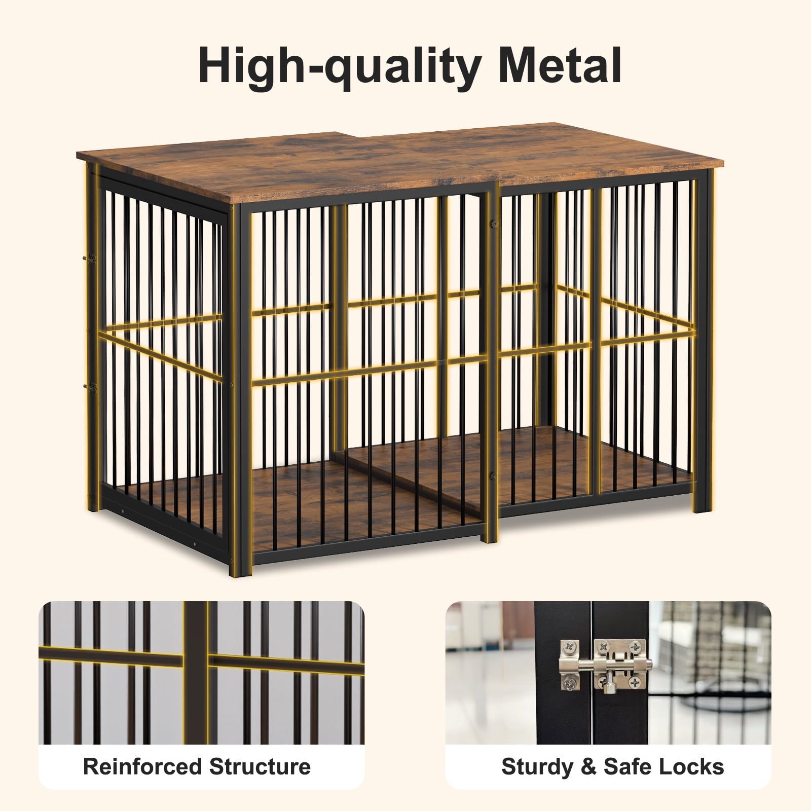 Erinnyees Large Dog Crate Furniture, Retractable Dog Kennel Furniture, Wooden Large Dog Kennel Indoor, Heavy-Duty Dog Cage Furniture with 3 Levels of Adjustable Size,45.6" L