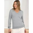thumbnail image 5 of Female Long Sleeve V Neck Sweaters Fall Casual Classic Soft Loose Fit Basic Pullover Jumper Top Silver White XXL, 5 of 10