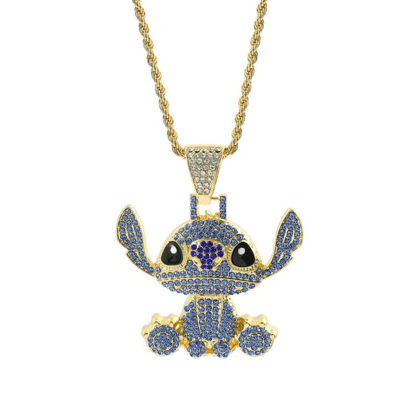 Collar con colgante de diamantes de imitación Lilo and Stitch, cadena de cuello de Anime de Disney, joyería de moda, Kawaii, Hip Hop, regalos