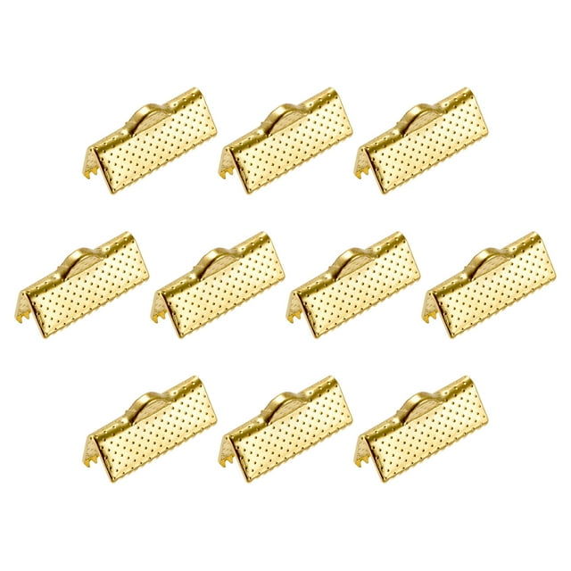 Unique Bargains 50Pack Ribbon Crimp Clamp Ends 16mm Cord End Clasp for DIY Craft Gold Tone