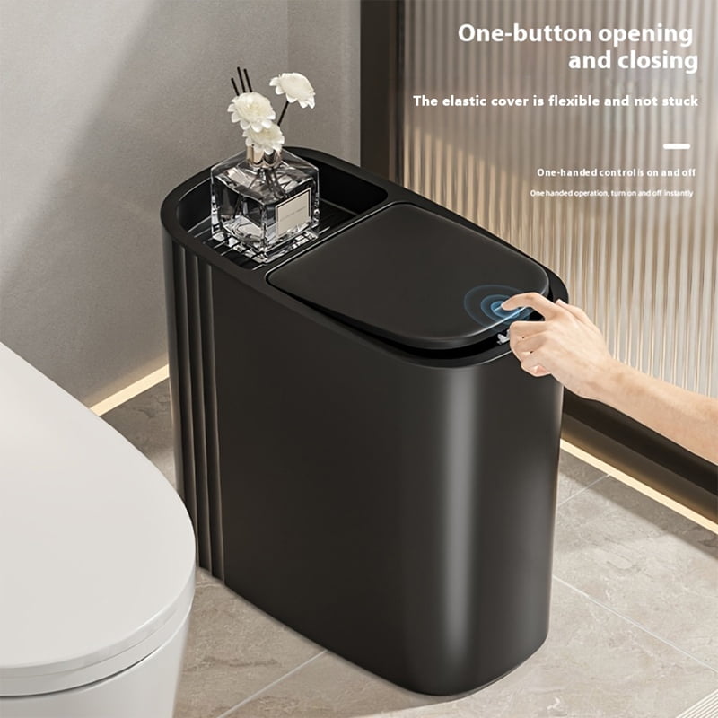 Large Capacity Bathroom Trash Can with Lid Odor-Sealing Oval Plastic Garbage Can for Kitchen, Bathroom, Bedroom, Living Room