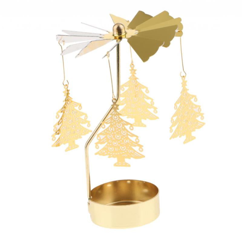 Set of 2 Golden Star Rotating Tea Light Candle Holder Christmas Xmas Decoration 