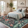 thumbnail image 3 of Garvee 9'x12' Modern Retro Floral Area Rug Washable Printed Carpet, Non Slip Low Pile Indoor Rug for Living Room Bedroom Dining Room, Blue Green, 3 of 11