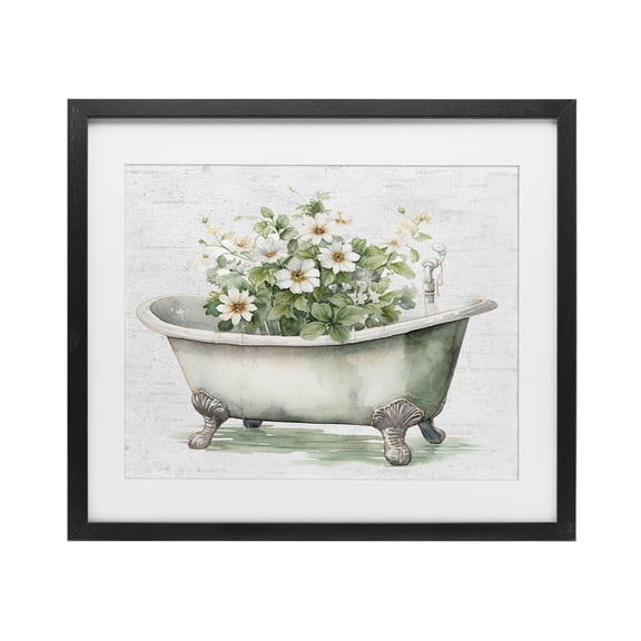 Boho Tub with Daisies Black Framed Print Under Glass, design by Lettered and Lined