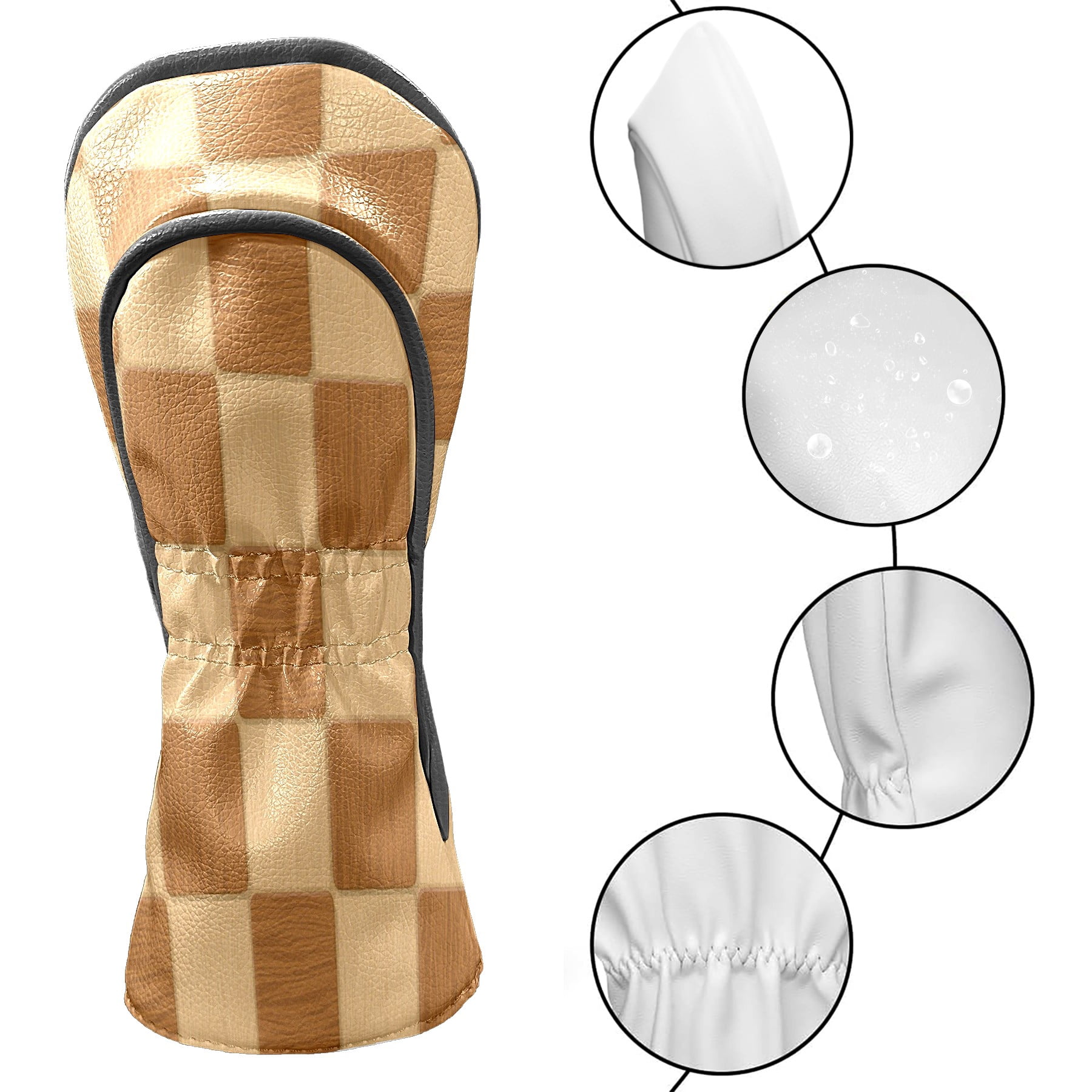 Golf Club Head Cover Waterproof Leather Golf Accessories HeadCovers Set Driver Headcover for Women Men Wood Checkerboard