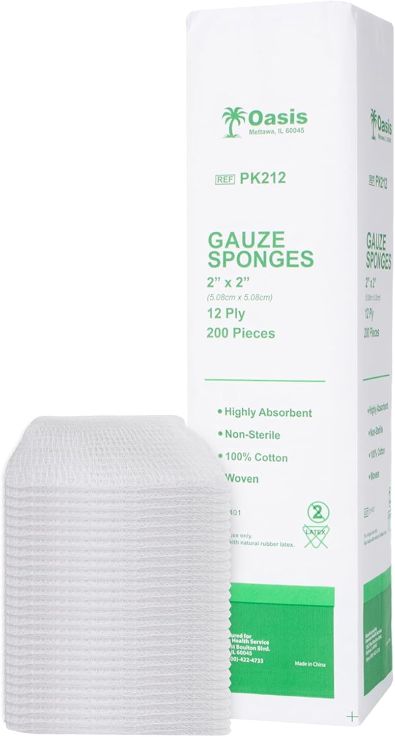 Oasis 2 x 2 inch Gauze Sponges, 100% Cotton, 12-Ply Woven Non-Sterile Gauze, 1 Case of 8000