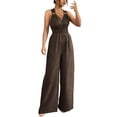thumbnail image 3 of Jinhomg Wide Leg Jumpsuit for Women Dressy 2026 Summer High Waisted Loose V Neck Sleeveless Business Casual Rompers Brown XL, 3 of 8
