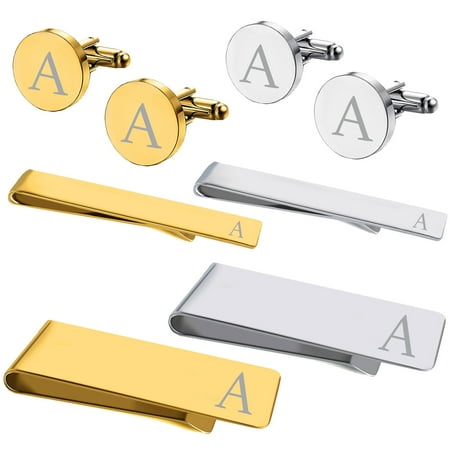 Button Mens Cufflinks BodyJ4You 8PC Cufflinks Tie Bar Money Clip Button Shirt Personalized Initials Letter A Gift Set ()