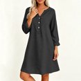 thumbnail image 6 of TEAJOPSUU Women's Midi Dresses Cotton Blend Loose Fit V Neck Button Placket Long Sleeve Dresses with Pockets Casual Solid Color Dresses Black, 6 of 7