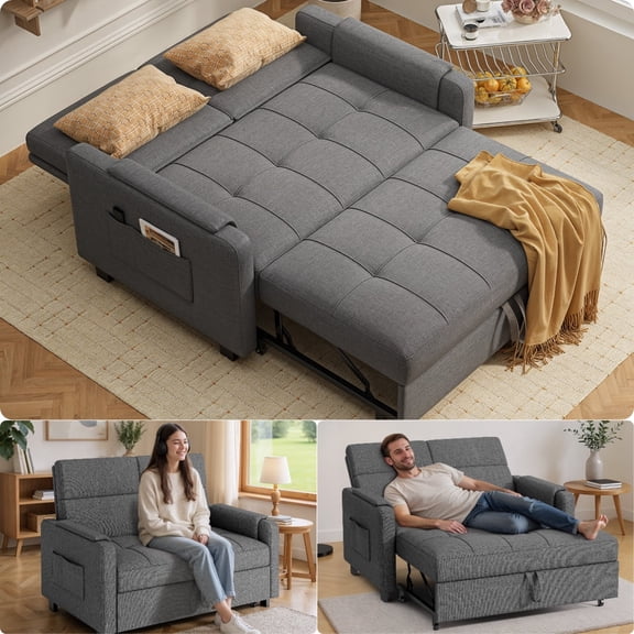Jolifa Sofa Bed, 2 in 1 Sleeper Sofa with Detachable Linen Cover, Easy to Assemble, Recliner Lounge, Comfy Futon Pull Out Couch for Living Room/Office/Apartment (Dark Grey)
