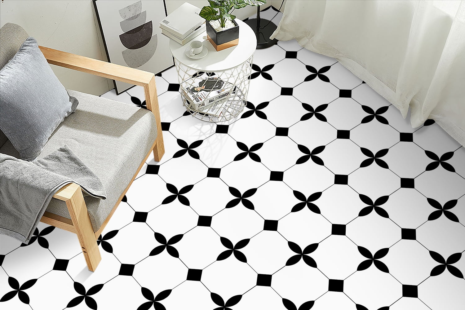 DEWOO 10 Sheet Peel and Stick Floor Tile, Vinyl Flooring, Waterproof DIY Flooring for Bathroom, Kitchen, Fireplace, Stairs, Bedrooms, Wall, Pantry Room 12"x 12"
