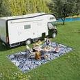 thumbnail image 2 of Outsunny Waterproof Outdoor Rug with Carry Bag 9' x 18' Blue & White Flower, 2 of 10