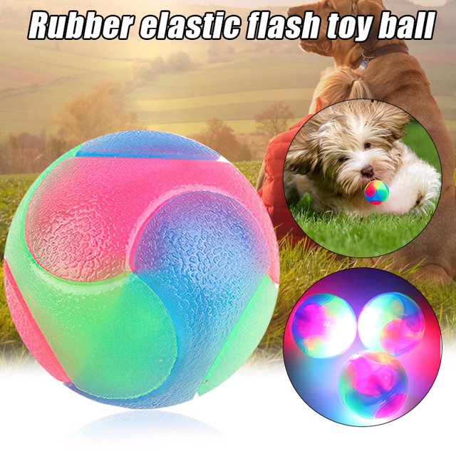 IKemiter 1pcs LED Light up Dog Balls Flashing Elastic Ball LED Molar Ball Glowing Ball Pet Color Light Ball Interactive Toys