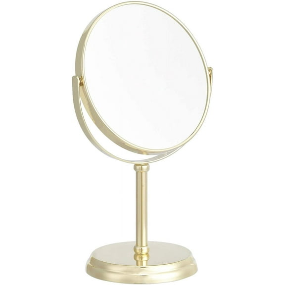 Basics Tabletop Magnifying Mount Vanity Round Mirror, 1X/5X Magnification, Iron Frame, 7.2"L x 4.92"W, Gold