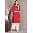 thumbnail image 1 of Red Solid Straight Rayon Kurta, 1 of 6