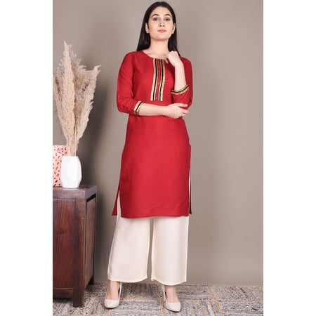 Red Solid Straight Kurta