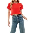 thumbnail image 7 of Women's Boxy Crop Top Round Neck Short Sleeve Casual 100% Cotton Cropped Tee T-Shirt (Large, Red), 7 of 7