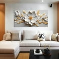 thumbnail image 2 of HFDF Canvas Wall Art for Living Room Bedroom Office White and Gold Flower Artwork Large Botanical Wall Art Wall Decor Modern Canvas Prints 24x20inch Framed, 2 of 6
