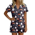 thumbnail image 2 of Womens Halloween Pajamas Seasonal Nightwear Short Sleeve Sleepwear Set Top with Shorts Cozy Loungewear Pajamas for Women Set Black XXL, 2 of 7