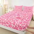 thumbnail image 3 of Homewish Fashion Leopard Print K Queen Sheet Sets for Women, Princess Ribbon Bowknot Fitted and Flat Sheet, Pink Cartoon Microfiber Bedroom Decor, 4-Piece, 3 of 7