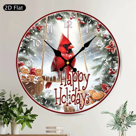 Cardinal Birds Sunflower Round Wall Clock Silent Decorative Farmhouse Nature Art