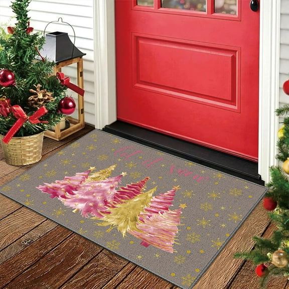 KOYPTL Christmas Rugs for Front Door,40*60 Soft Xmas Tree Bathroom Mat Non Slip Durable Washable Absorbent Doormat,Bedroom Mat for Indoor Outdoor Porch Home Decor