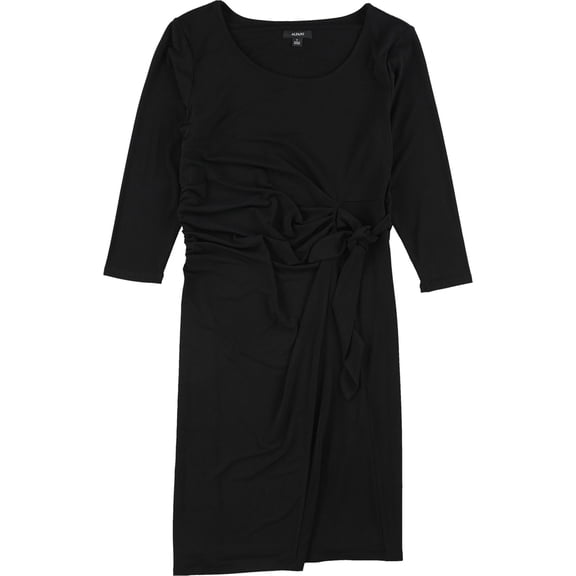 Alfani Womens Ruched Wrap Dress, Black, Medium