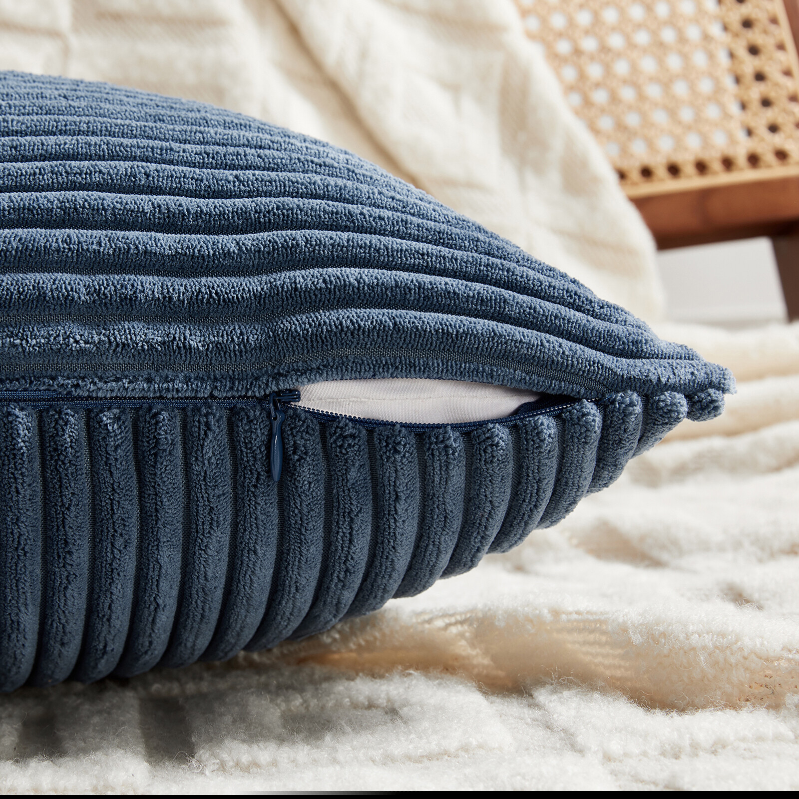 thumbnail image 4 of Fancy Homi 2 Packs Dusty Blue Decorative Throw Pillow Covers 20x20 inch for Living Room Couch Bed Sofa, Rustic Farmhouse Boho Home Decor, Soft Corss Corduroy Patchwork Accent Cushion Case 50x50 cm, 4 of 10